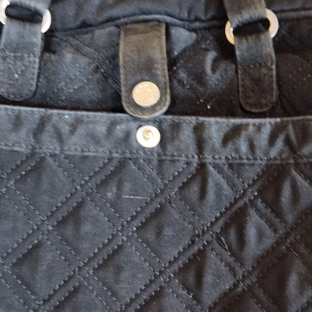 Vera Bradley Quilted Laptop‎ Messenger Bag Black solid minimalist pockets